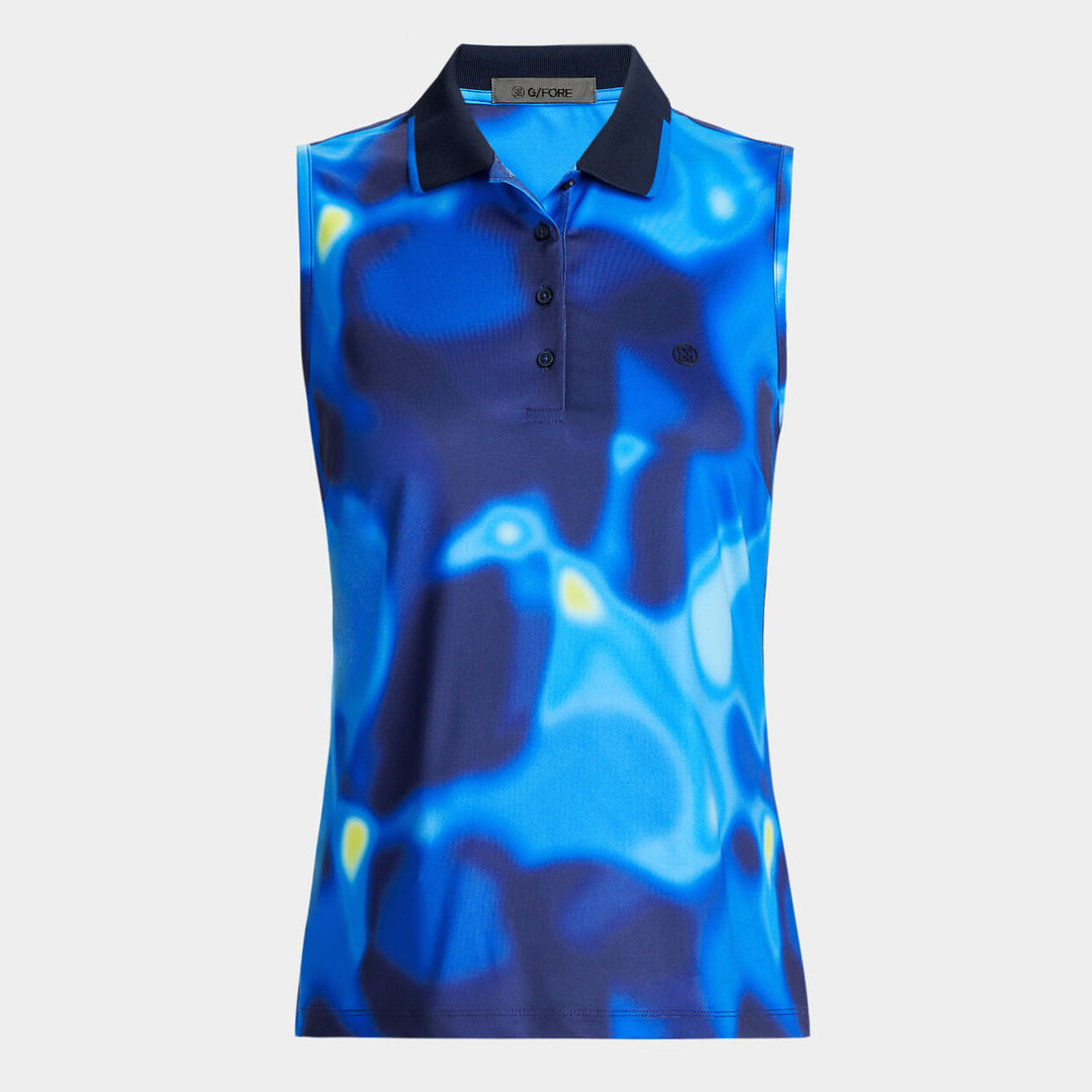 G/FORE WOMENS BOKEH CAMO TECH JERSEY SLEEVELESS POLO - BLUE MULTI