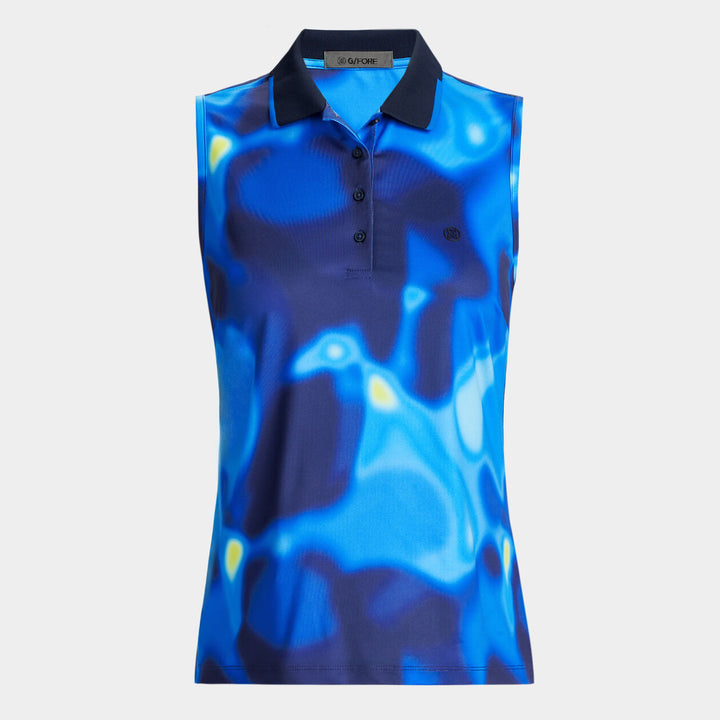 G/FORE WOMENS BOKEH CAMO TECH JERSEY SLEEVELESS POLO - BLUE MULTI