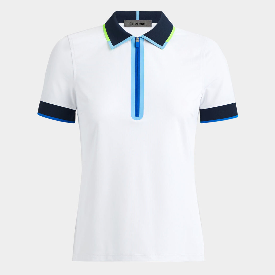 G/FORE WOMENS CONTRAST QUARTER ZIP TECH PIQUÉ POLO - SNOW