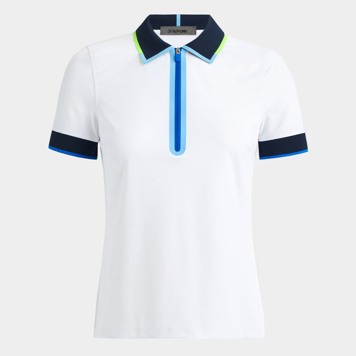 G/FORE WOMENS CONTRAST QUARTER ZIP TECH PIQUÉ POLO - SNOW