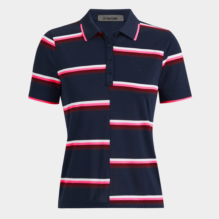 G/FORE WOMENS OFFSET STRIPE TECH PIQUÉ POLO - TWILIGHT