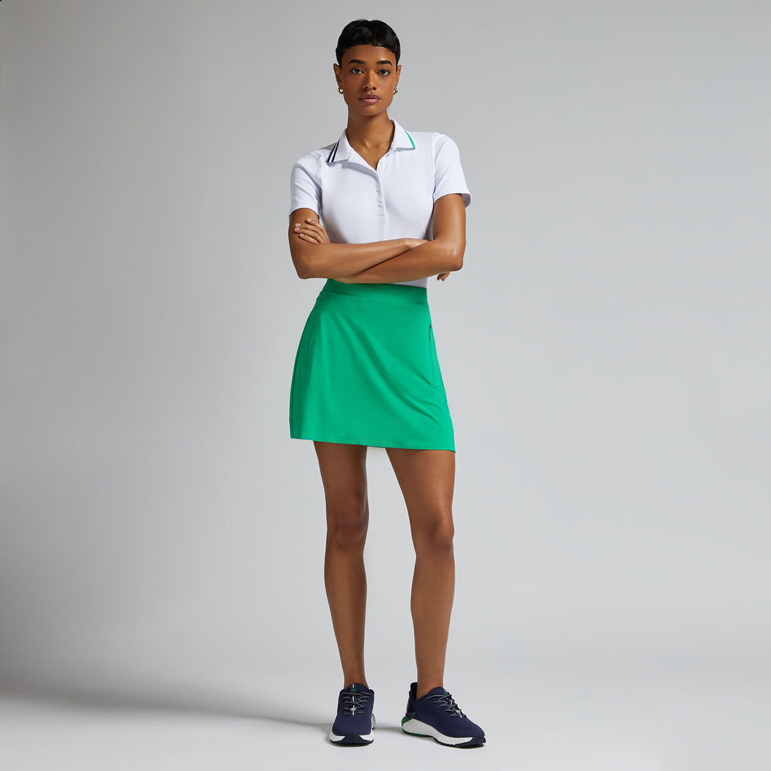 G/FORE WOMENS CONTRAST COLLAR RIBBED TECH NYLON POLO - SNOW