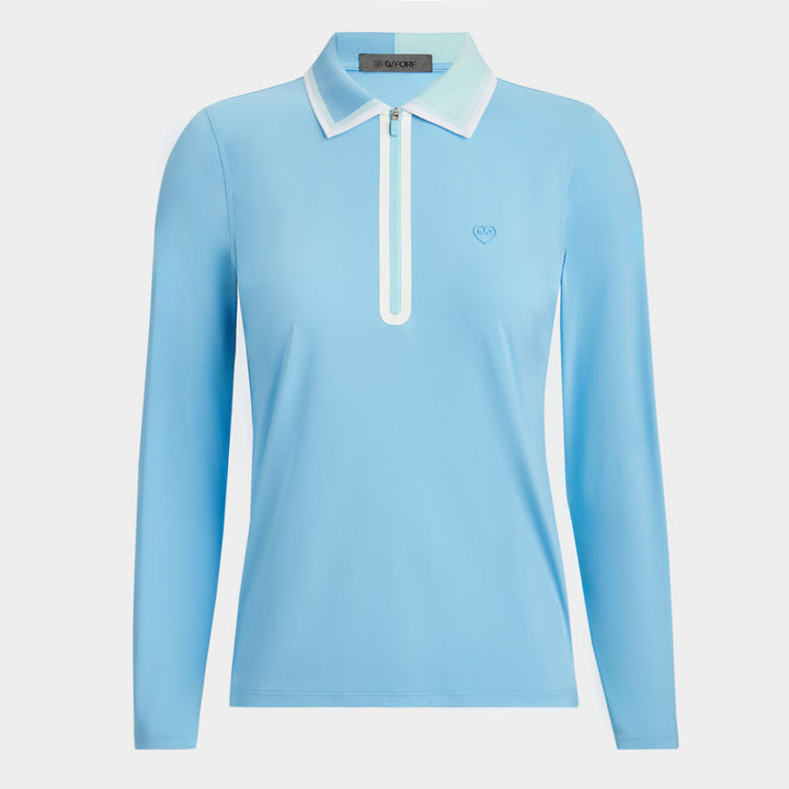 G/FORE WOMENS COLOUR BLOCK SILKY TECH NYLON QUARTER ZIP POLO - FOUNTAIN