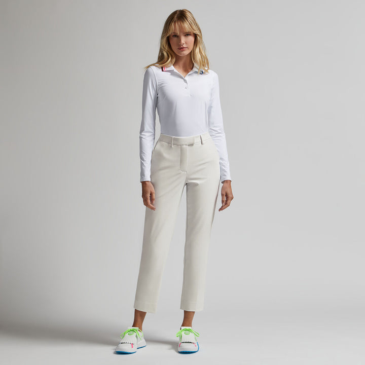 G/FORE WOMENS PLEATED CONTRAST COLLAR SILKY TECH NYLON LONG SLEEVE POLO - SNOW