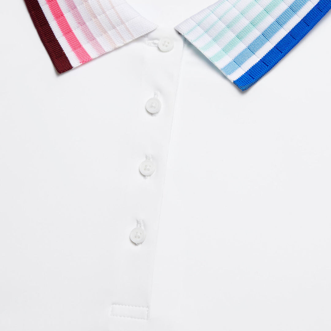 G/FORE WOMENS PLEATED CONTRAST COLLAR SILKY TECH NYLON LONG SLEEVE POLO - SNOW