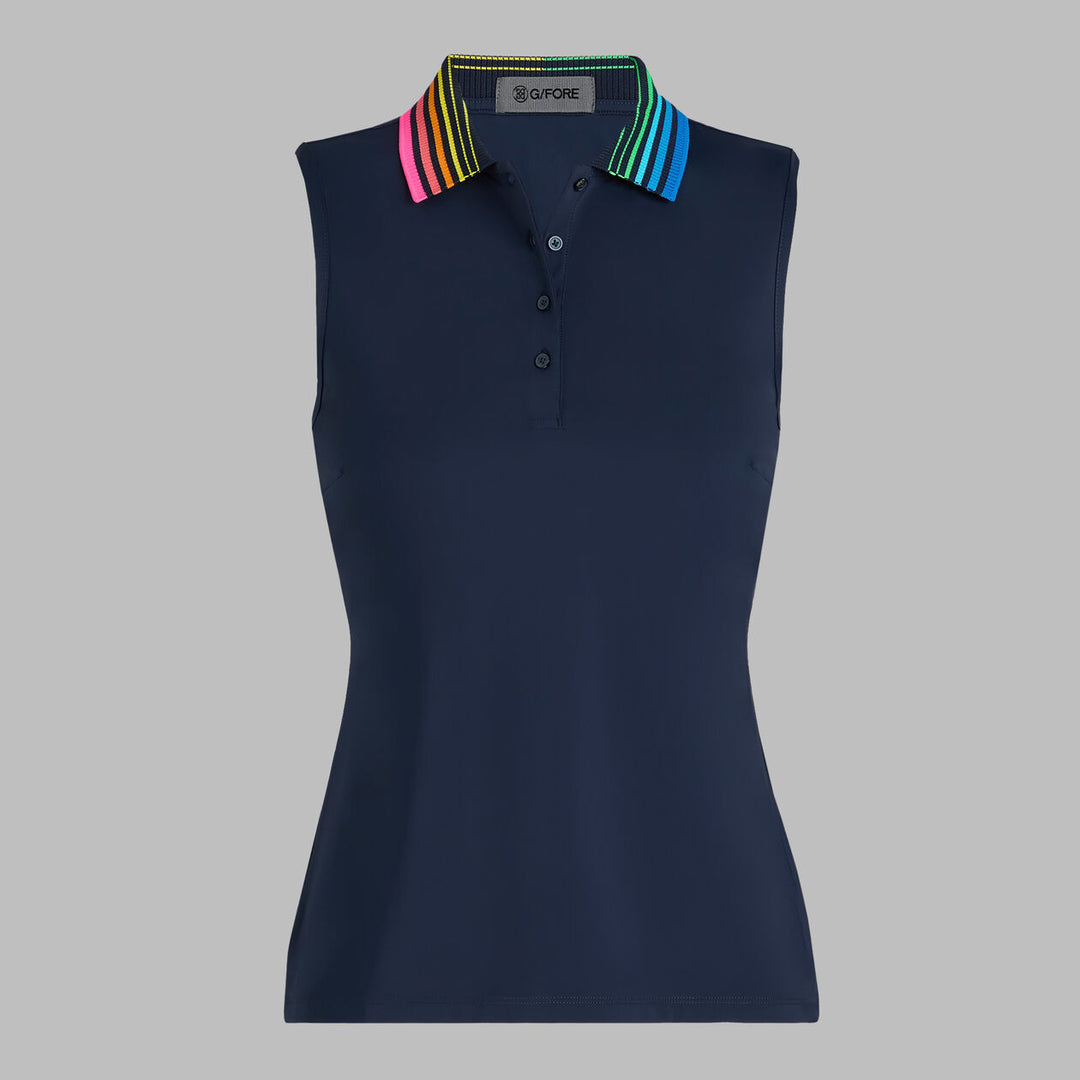 G/FORE WOMENS GRADIENT COLLAR SILKY TECH NYLON SLEEVELESS POLO - TWILIGHT