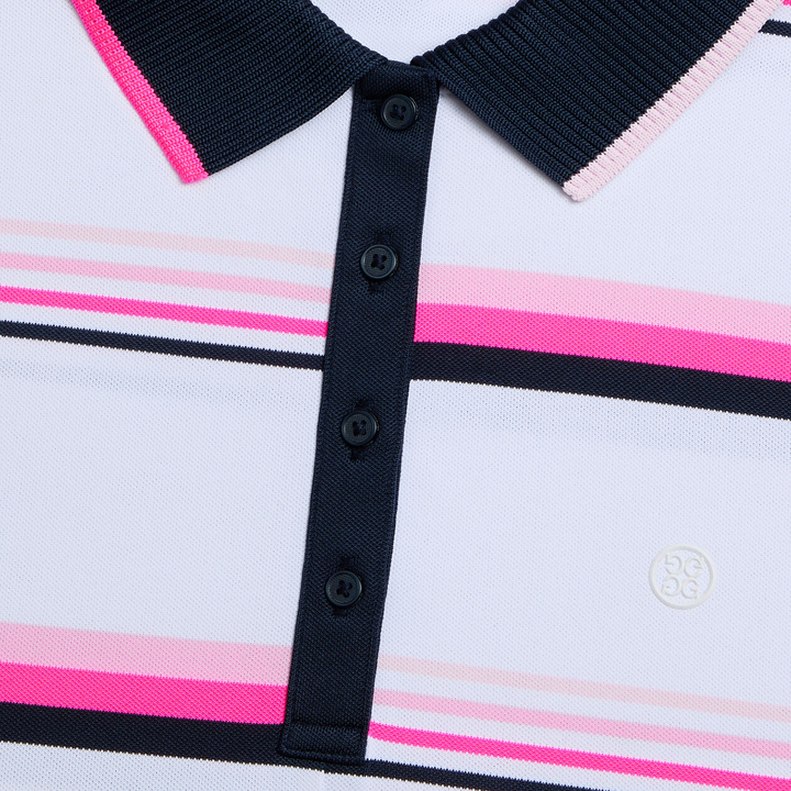 G/FORE WOMENS TECH PIQUÉ ENGINEERED STRIPE PERFORMANCE POLO - SNOW