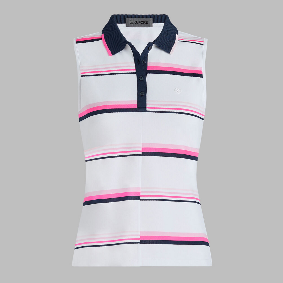 G/FORE WOMENS TECH PIQUÉ ENGINEERED STRIPE PERFORMANCE POLO - SNOW