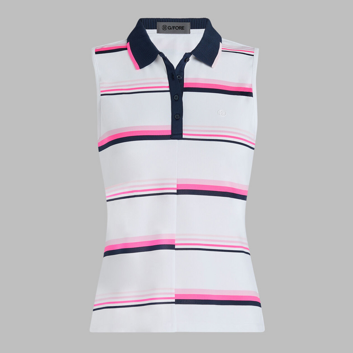 G/FORE WOMENS TECH PIQUÉ ENGINEERED STRIPE PERFORMANCE POLO - SNOW