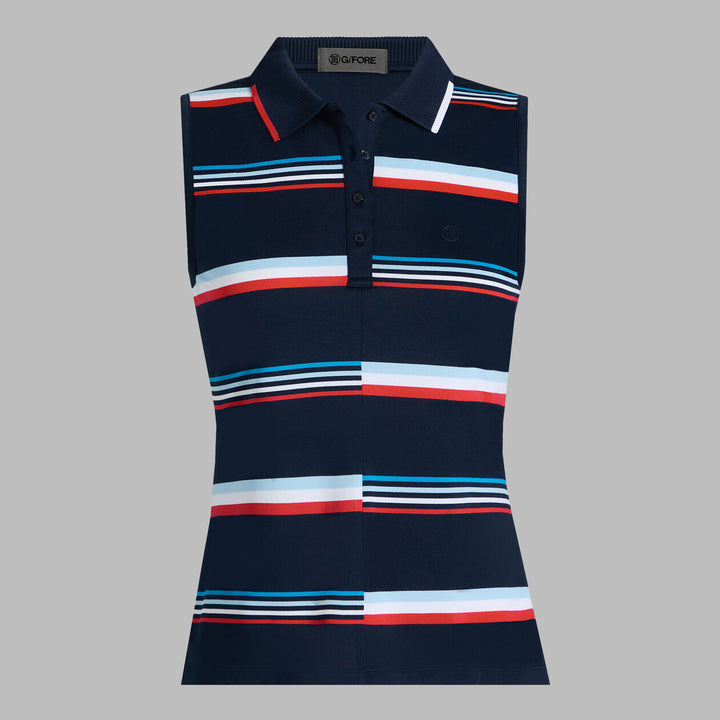 G/FORE WOMENS TECH PIQUÉ ENGINEERED STRIPE PERFORMANCE POLO - TWILIGHT