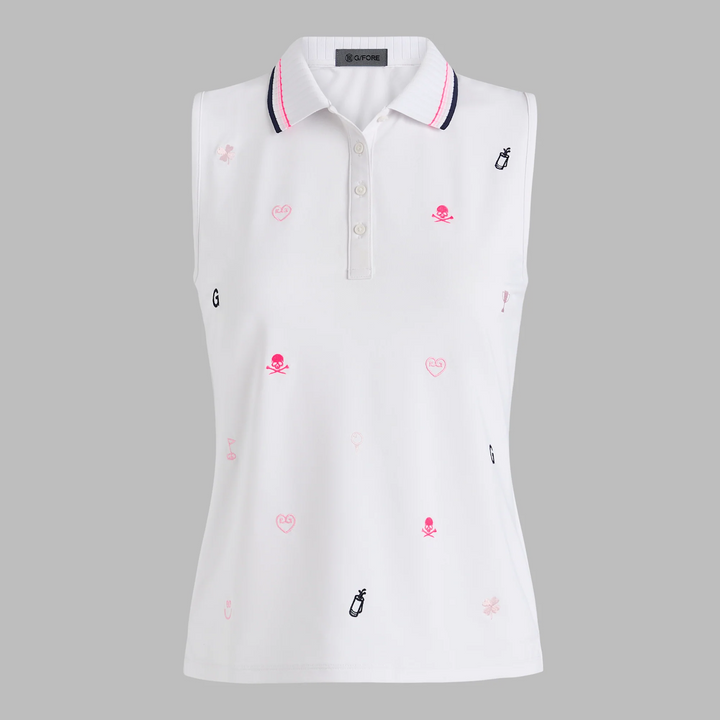 G/FORE WOMEN'S EMBROIDERED TECH PIQUÉ SLEEVELESS PERFORMANCE POLO - SNOW