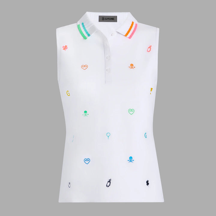 G/FORE WOMENS EMBROIDERED TECH PIQUÉ SLEEVELESS PERFORMANCE POLO - SNOW