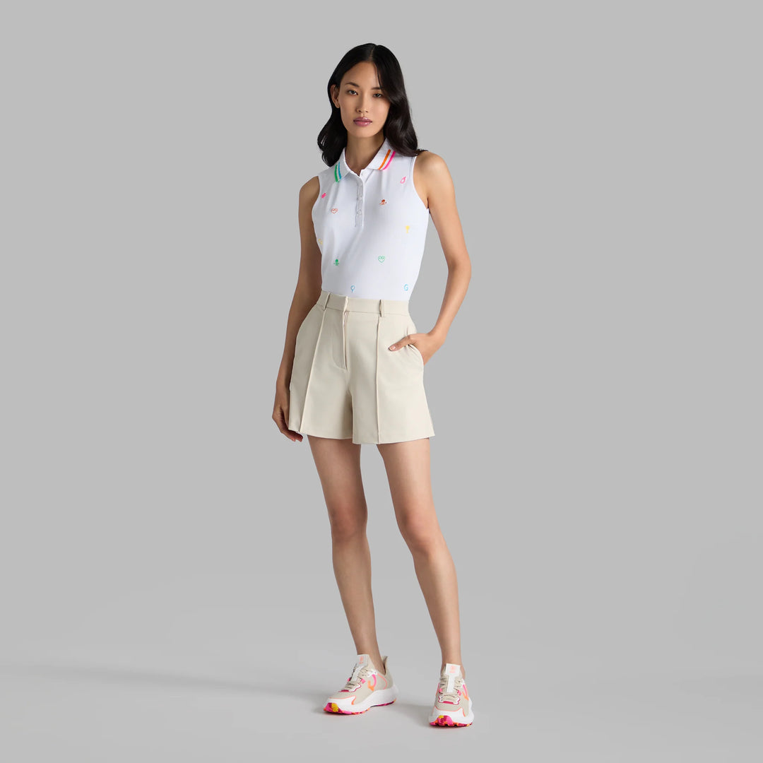 G/FORE WOMENS EMBROIDERED TECH PIQUÉ SLEEVELESS PERFORMANCE POLO - SNOW