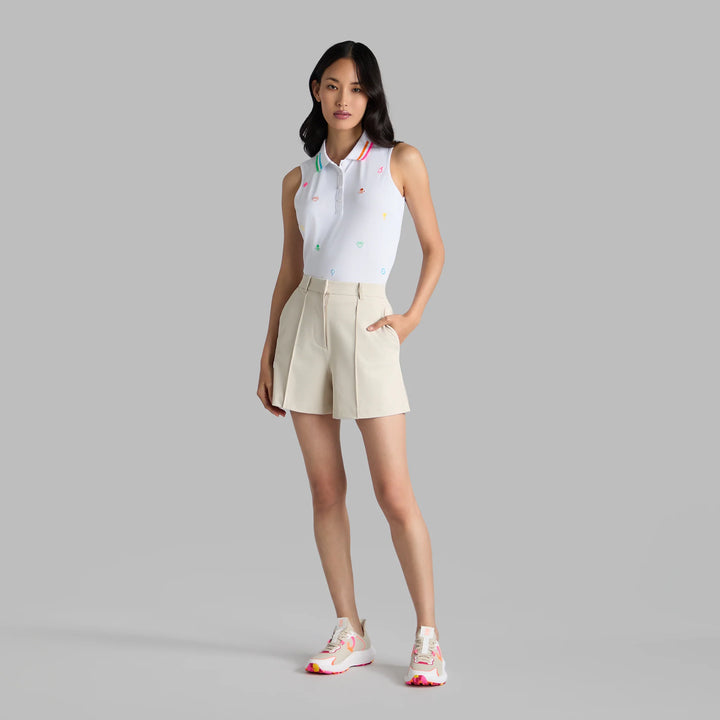 G/FORE WOMENS EMBROIDERED TECH PIQUÉ SLEEVELESS PERFORMANCE POLO - SNOW