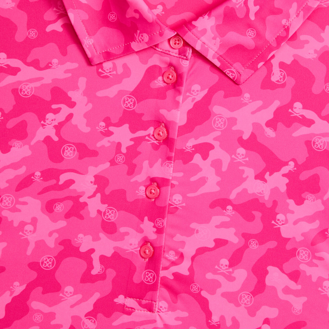 G/FORE WOMENS ICON CAMO SOFT TECH JERSEY SLEEVELESS POLO - KNOCKOUT PINK