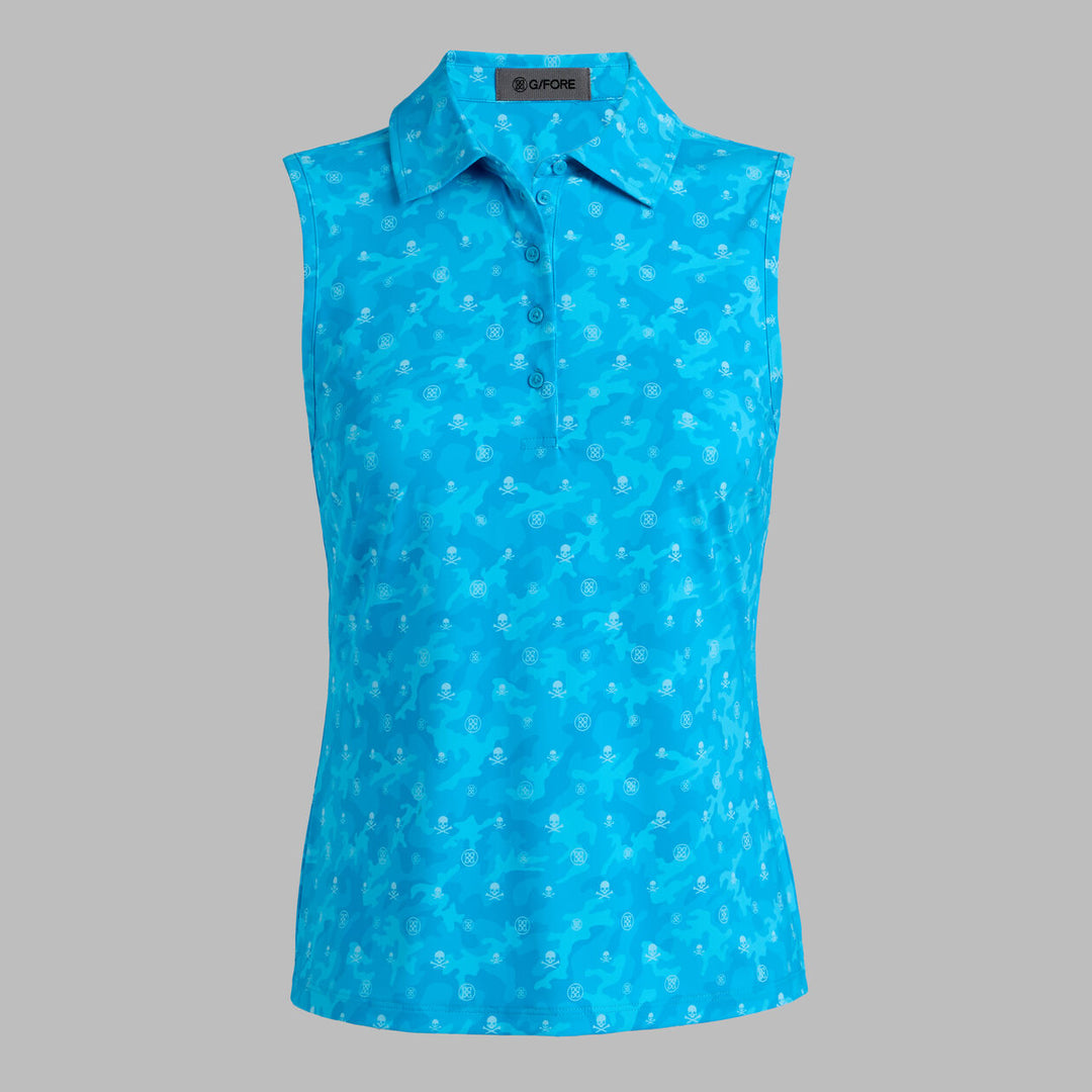G/FORE WOMENS ICON CAMO SOFT TECH JERSEY SLEEVELESS POLO - VENETIAN