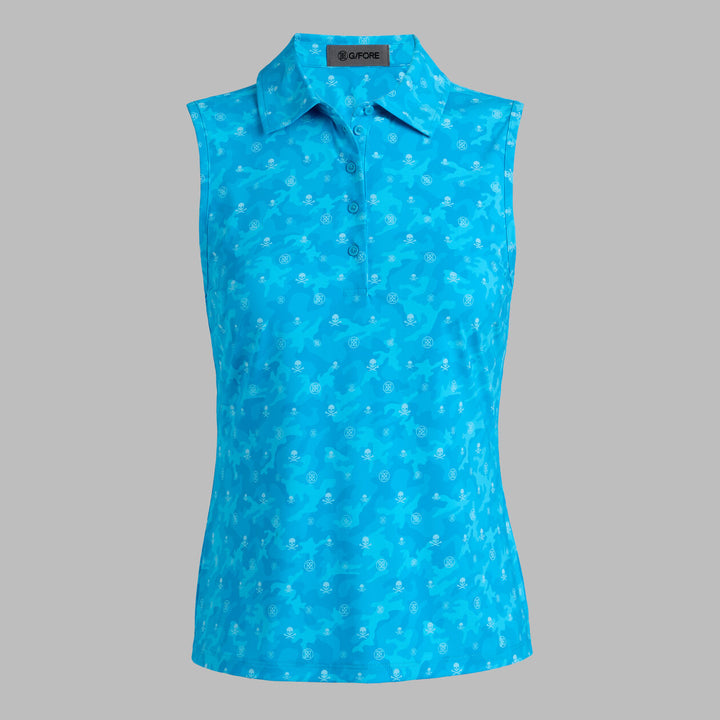 G/FORE WOMENS ICON CAMO SOFT TECH JERSEY SLEEVELESS POLO - VENETIAN