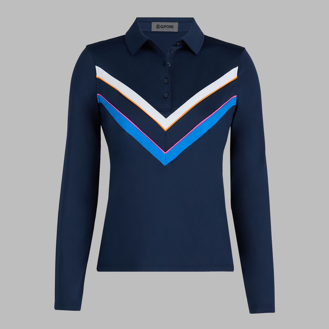 G/FORE WOMENS TECH JERSEY CHEVRON LONG SLEEVE POLO - TWILIGHT