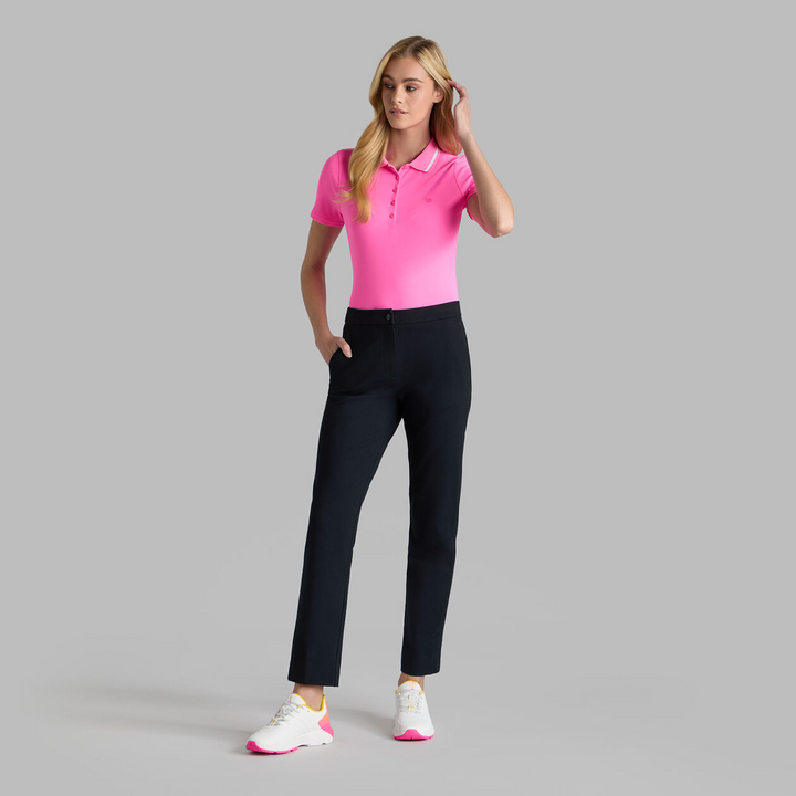 G/FORE WOMENS CONTRAST COLLAR RIBBED TECH NYLON POLO - KNOCKOUT PINK