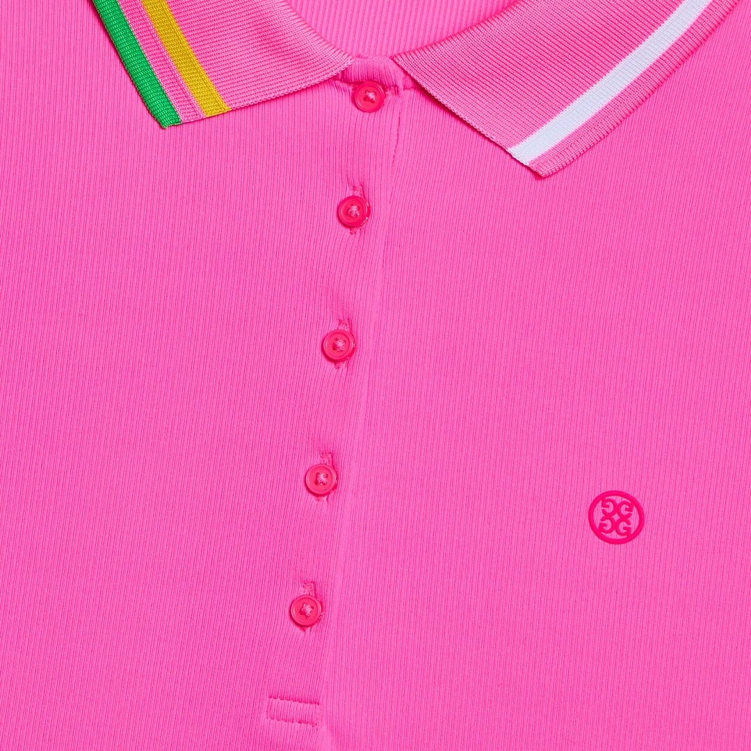 G/FORE WOMENS CONTRAST COLLAR RIBBED TECH NYLON POLO - KNOCKOUT PINK