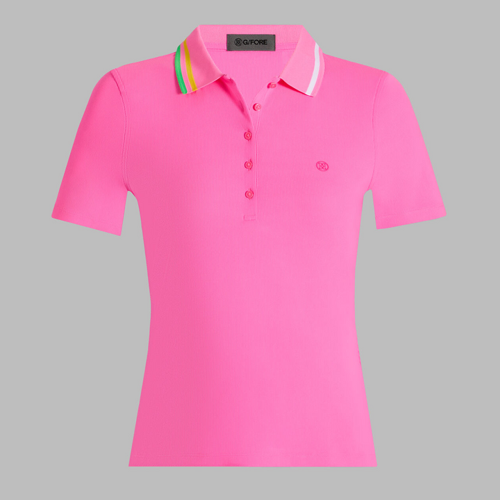 G/FORE WOMENS CONTRAST COLLAR RIBBED TECH NYLON POLO - KNOCKOUT PINK