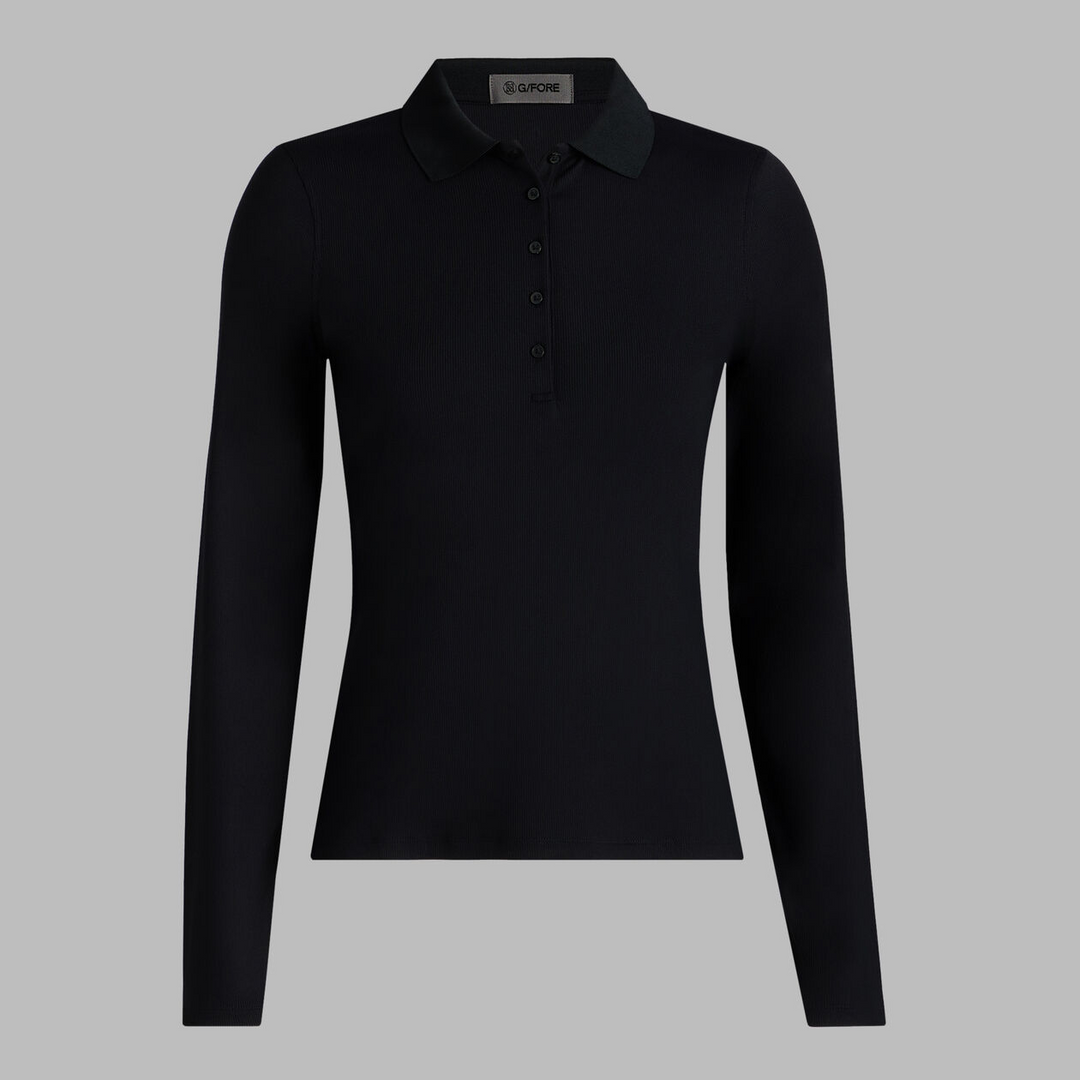 G/FORE WOMENS RIBBED TECH NYLON LONG SLEEVE POLO - ONYX