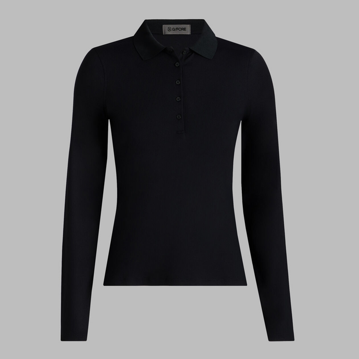 G/FORE WOMENS RIBBED TECH NYLON LONG SLEEVE POLO - ONYX
