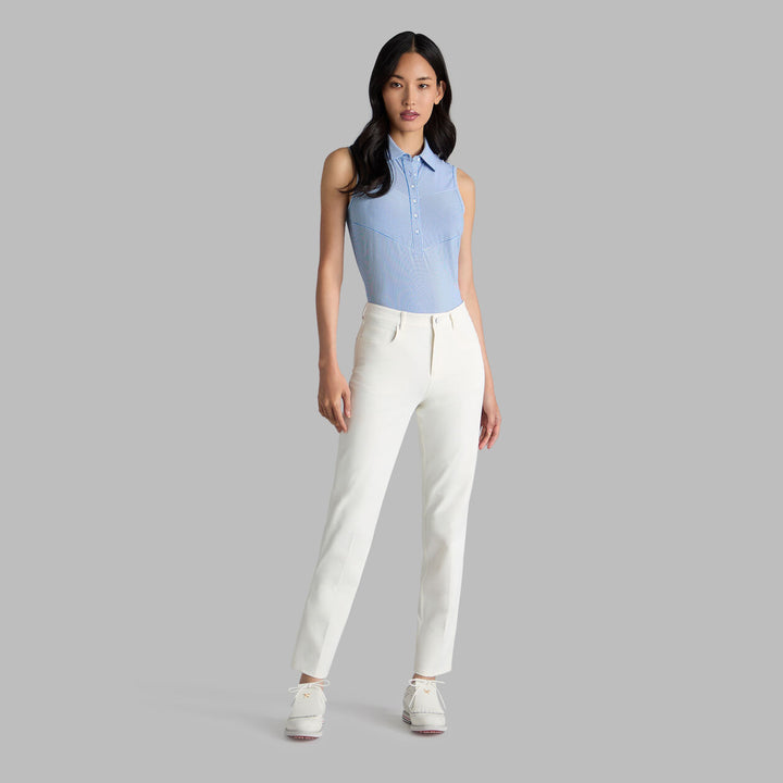 G/FORE WOMENS FINE TECH ENGINEERED STRIPE SLEEVELESS POLO - LISBON