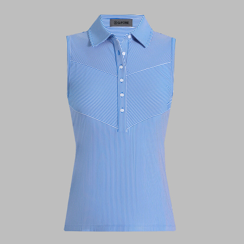 G/FORE WOMENS FINE TECH ENGINEERED STRIPE SLEEVELESS POLO - LISBON