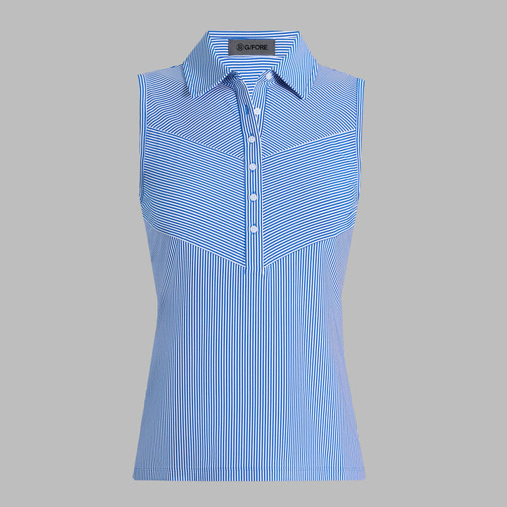 G/FORE WOMENS FINE TECH ENGINEERED STRIPE SLEEVELESS POLO - LISBON