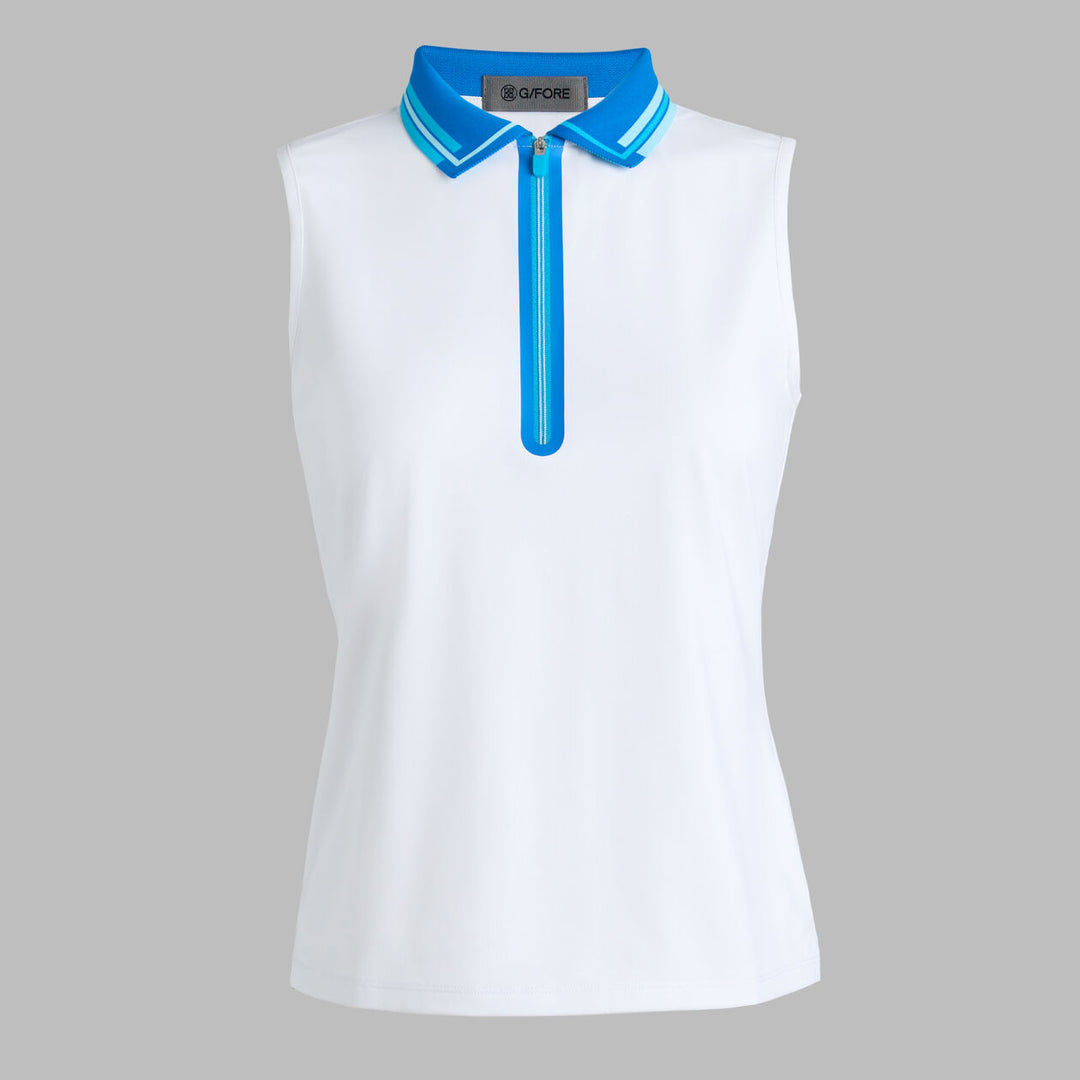 G/FORE WOMENS RIB COLLAR TECH PIQUÉ SLEEVELESS POLO - LISBON