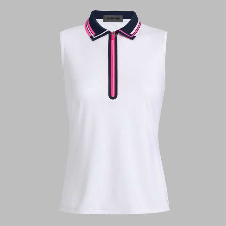 G/FORE WOMENS RIB COLLAR TECH PIQUÉ SLEEVELESS POLO - SNOW