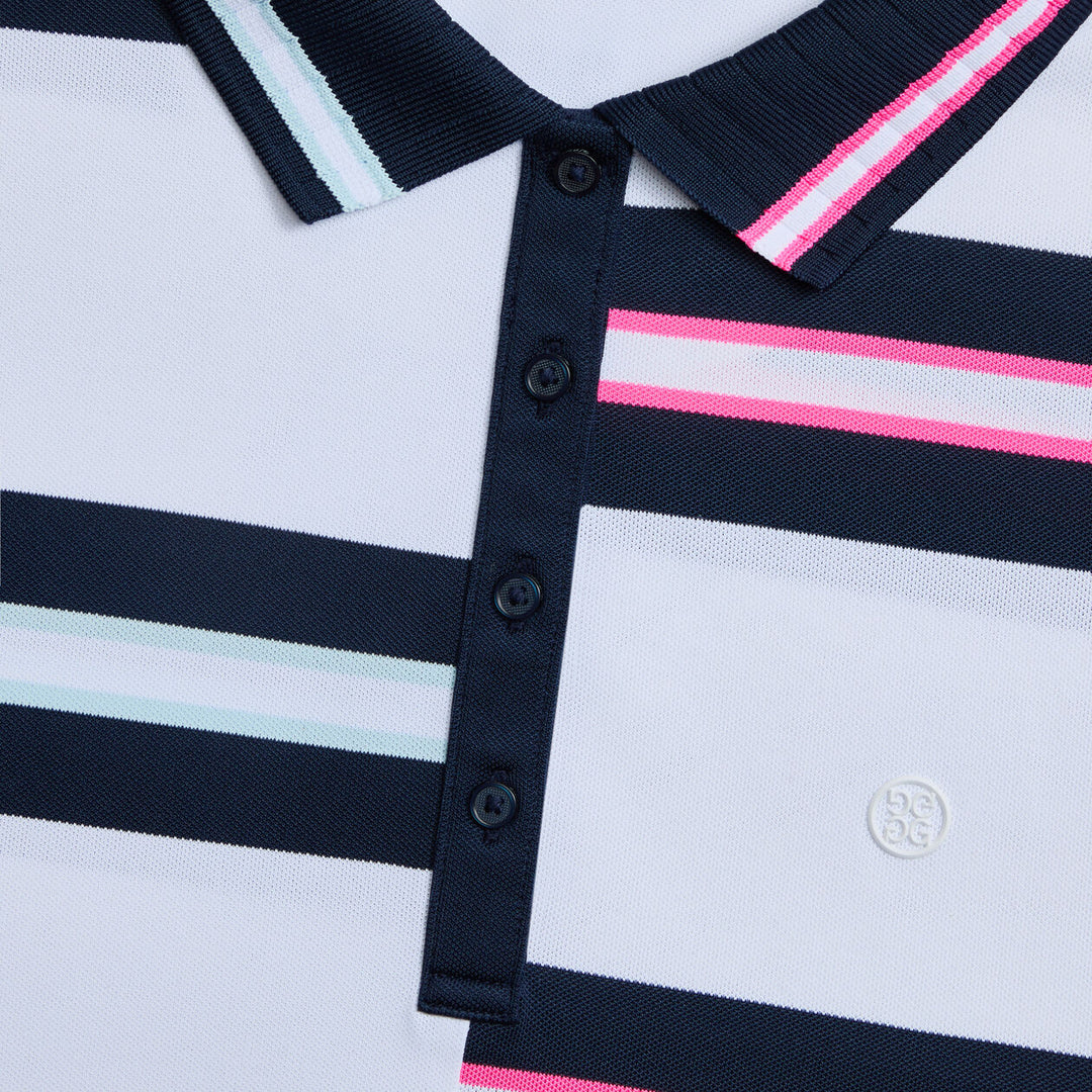 G/FORE WOMENS TECH PIQUÉ ENGINEERED STRIPE POLO - SNOW