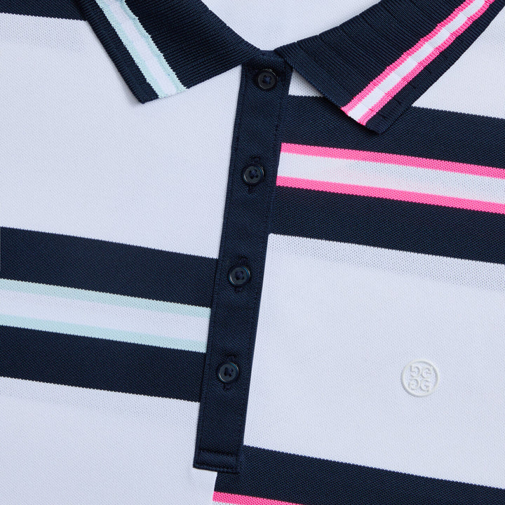 G/FORE WOMENS TECH PIQUÉ ENGINEERED STRIPE POLO - SNOW