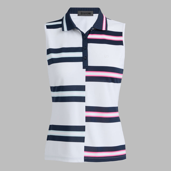G/FORE WOMENS TECH PIQUÉ ENGINEERED STRIPE POLO - SNOW