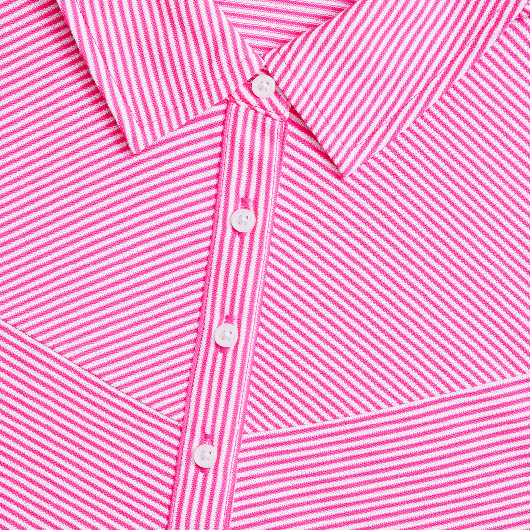G/FORE WOMENS PANELED STRIPE TECH PIQUÉ SLEEVELESS POLO - KNOCKOUT PINK