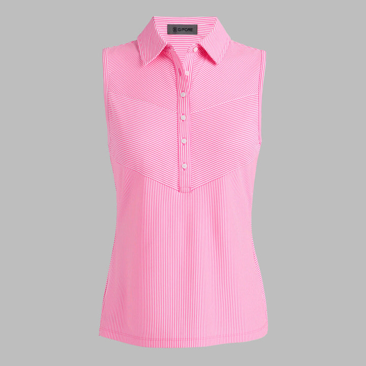G/FORE WOMENS PANELED STRIPE TECH PIQUÉ SLEEVELESS POLO - KNOCKOUT PINK