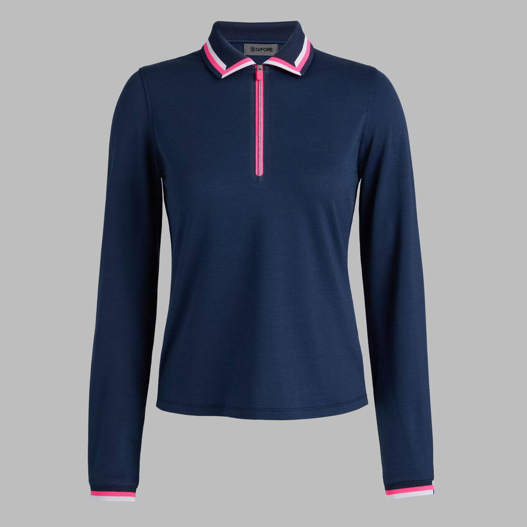 G/FORE WOMENS ALL PLAY TIPPED LONG SLEEVE POLO - TWILIGHT