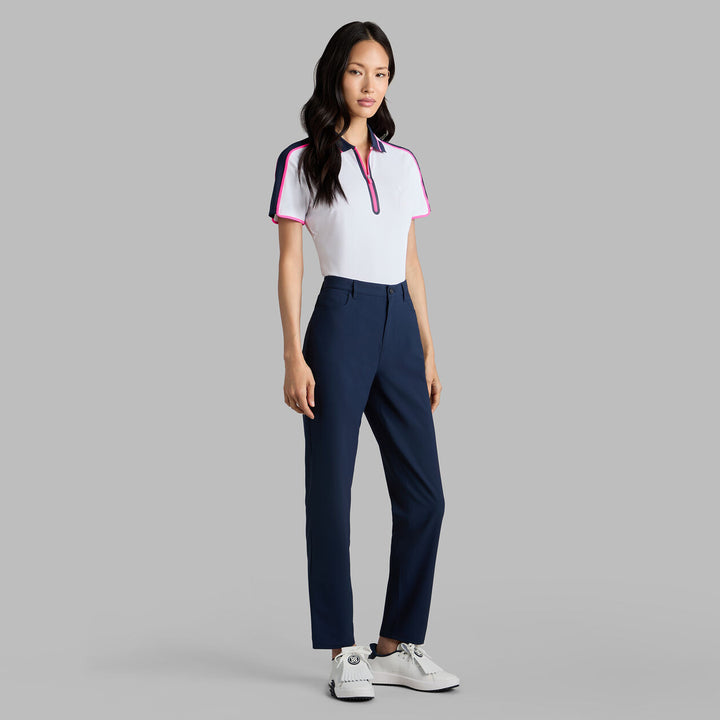 G/FORE WOMENS CONTRAST PANEL TECH PIQUÉ POLO - SNOW