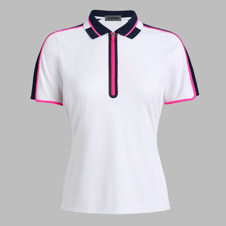 G/FORE WOMENS CONTRAST PANEL TECH PIQUÉ POLO - SNOW