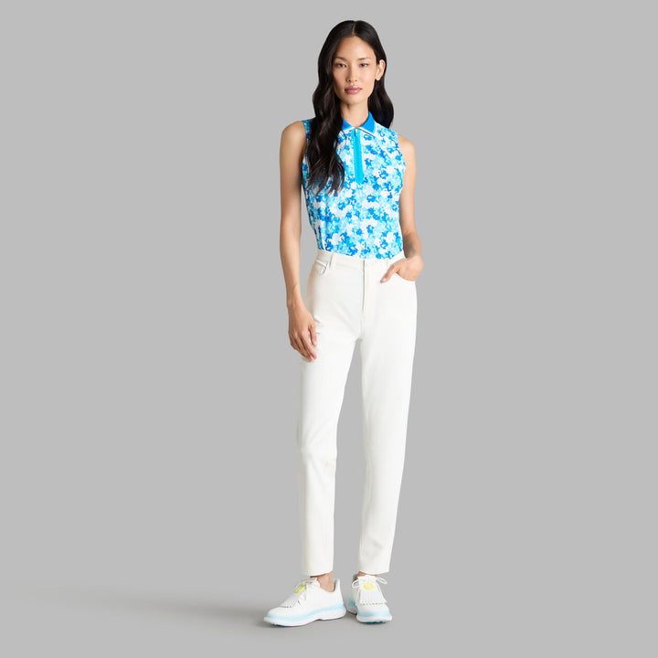 G/FORE WOMENS CAMO FLORAL TECH PIQUÉ SLEEVELESS POLO - LISBON