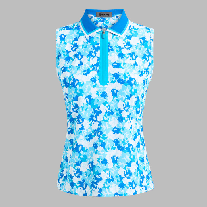 G/FORE WOMENS CAMO FLORAL TECH PIQUÉ SLEEVELESS POLO - LISBON