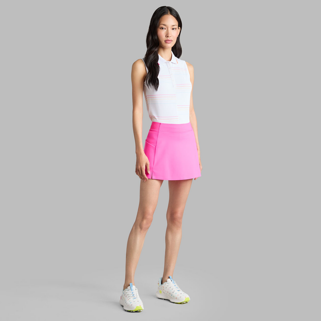 G/FORE WOMENS SPLIT STRIPE TECH PIQUÉ SLEEVELESS POLO - SNOW / CENOTE
