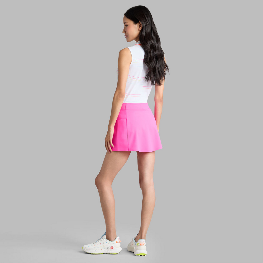 G/FORE WOMENS SPLIT STRIPE TECH PIQUÉ SLEEVELESS POLO - SNOW / CENOTE