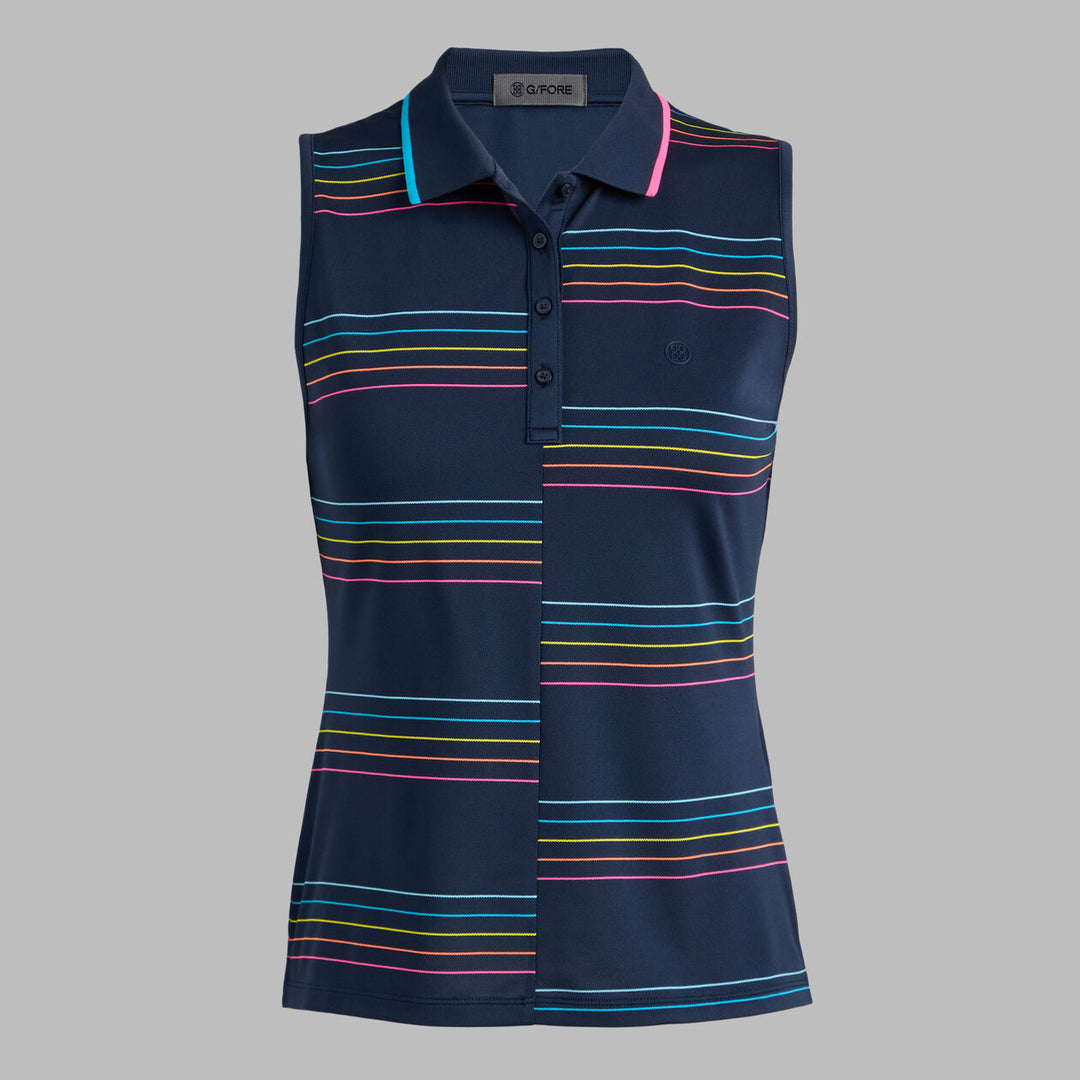 G/FORE WOMENS SPLIT STRIPE TECH PIQUÉ SLEEVELESS POLO - TWILIGHT