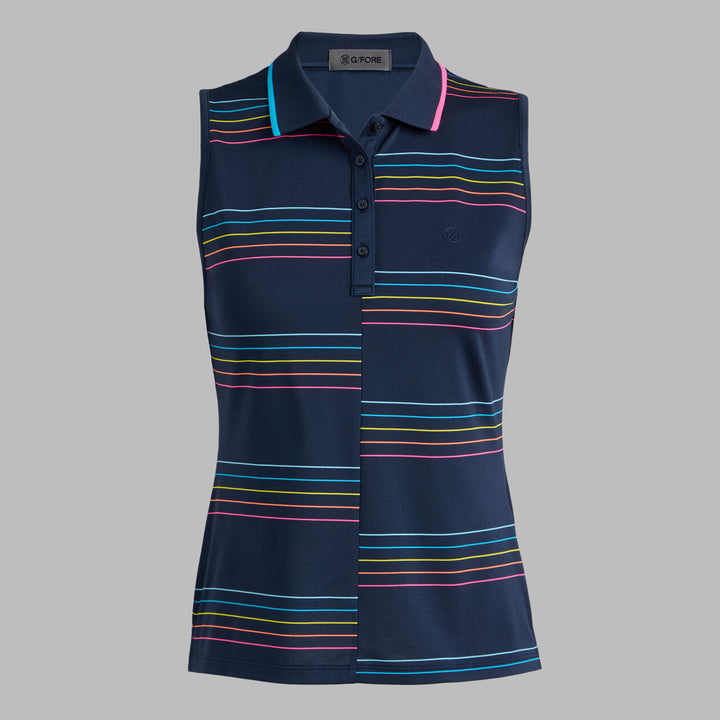 G/FORE WOMENS SPLIT STRIPE TECH PIQUÉ SLEEVELESS POLO - TWILIGHT