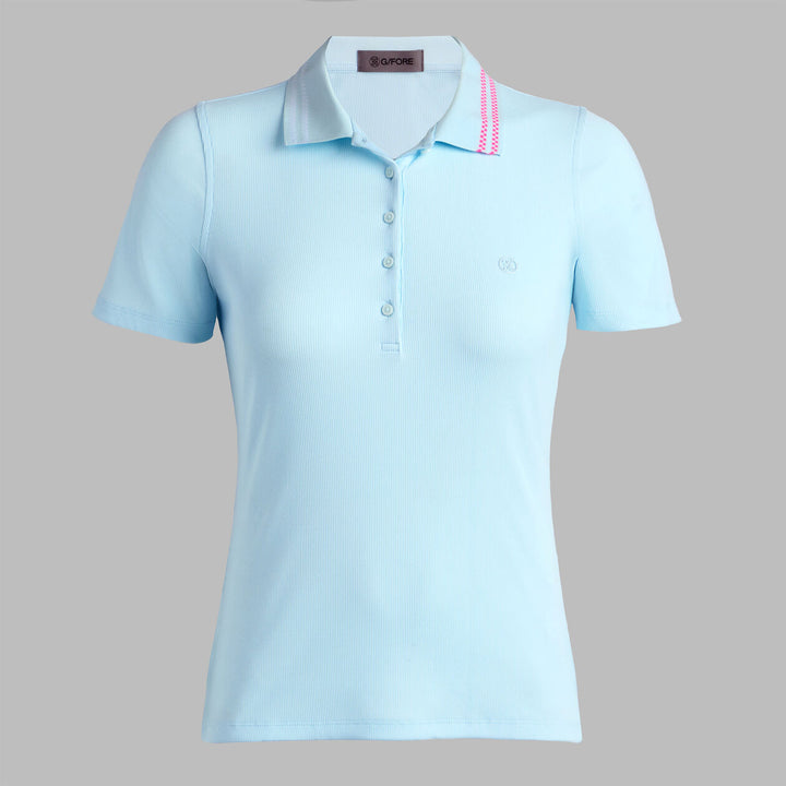 G/FORE WOMENS CHECKERED COLLAR RIBBED TECH POLO - DAYBREAK
