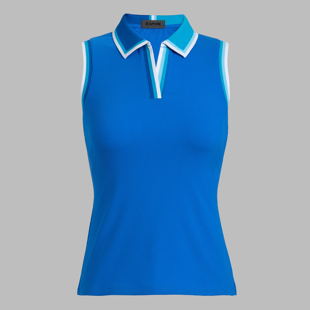 G/FORE WOMENS JOHNNY COLLAR RIBBED TECH SLEEVELESS POLO - LISBON