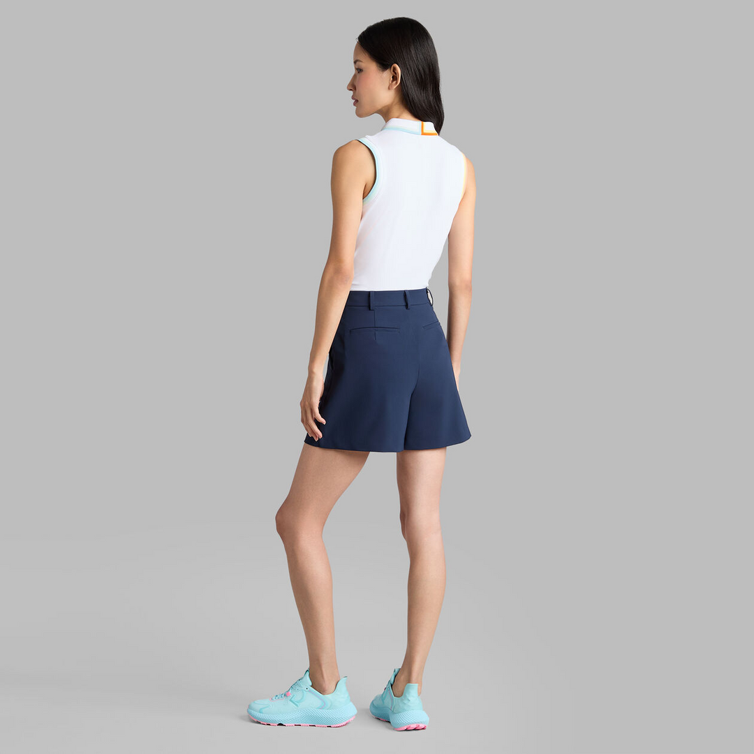 G/FORE WOMENS JOHNNY COLLAR RIBBED TECH SLEEVELESS POLO - SNOW / CENOTE
