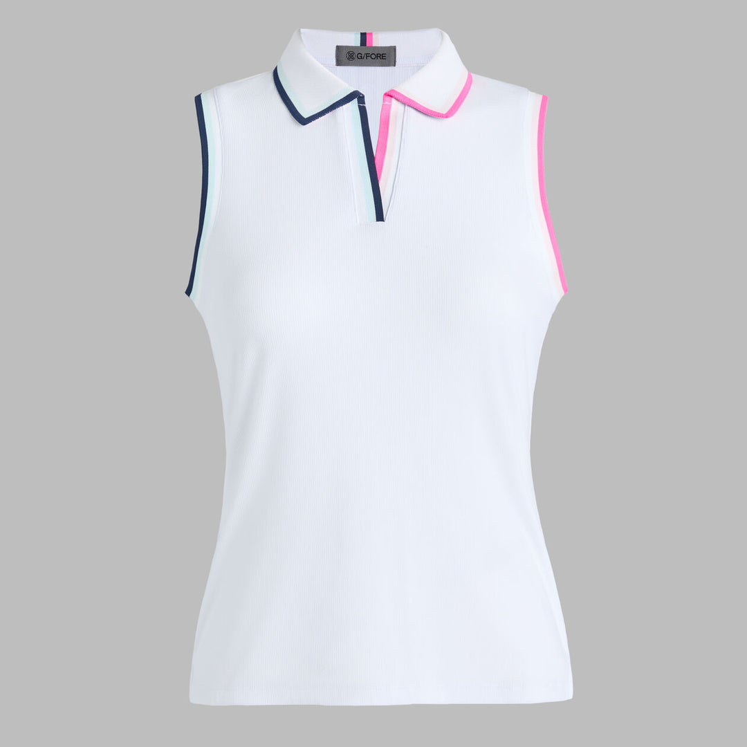 G/FORE WOMENS JOHNNY COLLAR RIBBED TECH SLEEVELESS POLO - SNOW